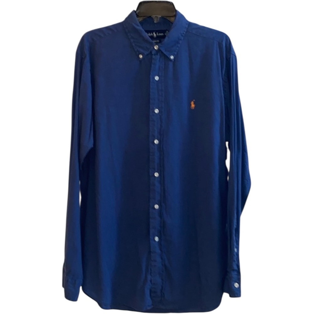 Lauren Ralph Lauren Blue Linen Button Down Shirt Large Classic Fit